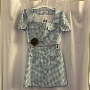 Top and skirt set: size 34 XS: bust 35, waist 24-1/2, hip 35-3/4